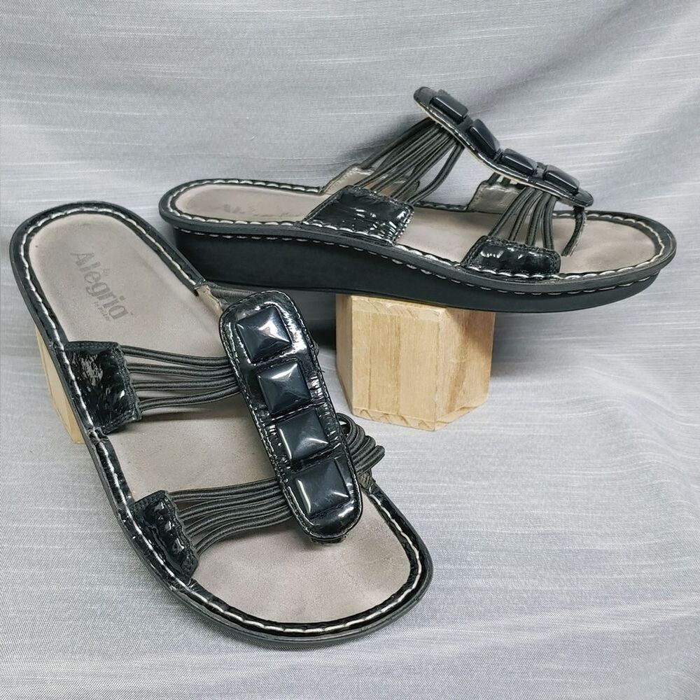 Alegria Shoes Black Leather Orthopedic Sandals Flip Flops